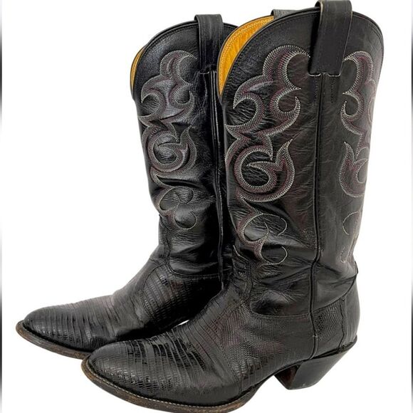 Nocona Size 9 Lizard Skin & Leather Cowboy Boots - Vintage - Picture 1 of 12